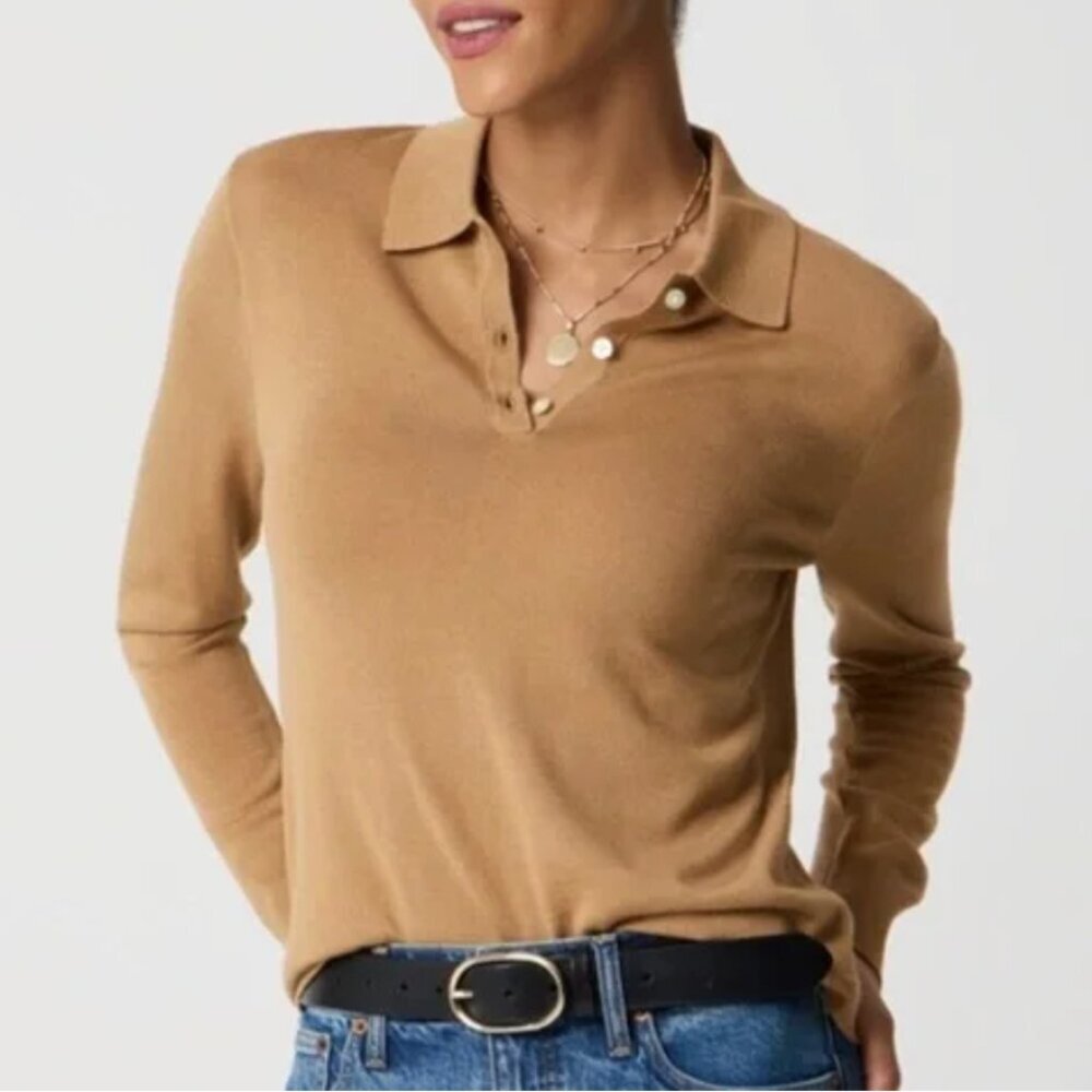 J. Crew Merino Wool Blend Long Sleeve Pullover Sweater Polo